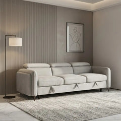 Grey L shape sofa bed with hidden storage, with supportive cushions for everyday comfort