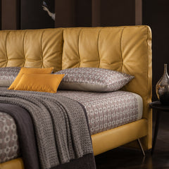 Pillow-panel headboard, bed frame, new bed design, metal legs and fabric finish