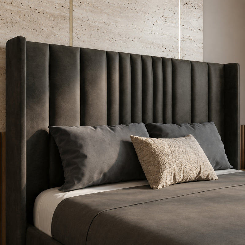 Hydraulic storage upholstered bed modern style bed design grey fabric