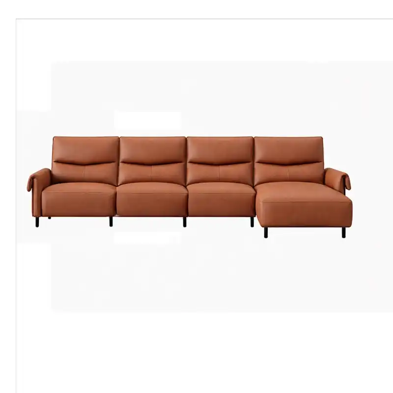 rich tan l shape sofa with smooth easy clean finish, supportive cushions and flexible layout — alternate angle showing the...