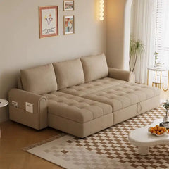 Sofa bed with storage and soft cushions, designed for relaxed seating and guest use
