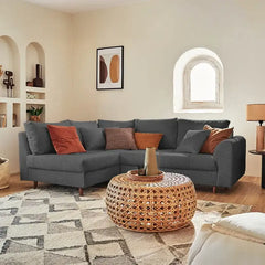 Sleeper sofa with a movable footstool, designed for relaxed seating and guest use