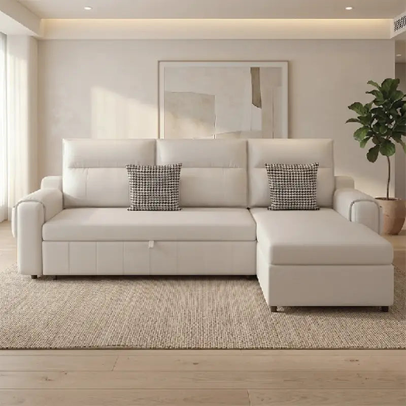 Sofa cum bed bed with wide cushioned arms, designed for relaxed seating and guest use
