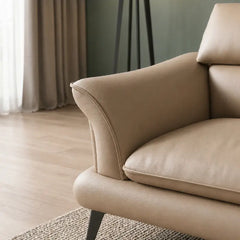 Lounger section view of Brondo L Shape Sofa Set featuring caramel faux leather upholstery, modern corner sofa layout, spacious 5 seater sofa comfort and luxury living room seating