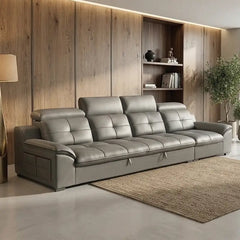 Couch bed with cup holders, USB charging and storage, designed for relaxed seating and guest use