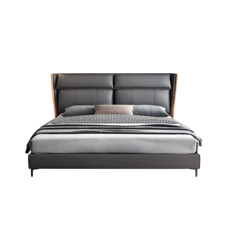 Dark grey upholstered frame with metal legs modern bed design bed frame charcoal finish