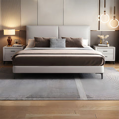 This elegant bed frame merges contemporary form with daily practicality.
