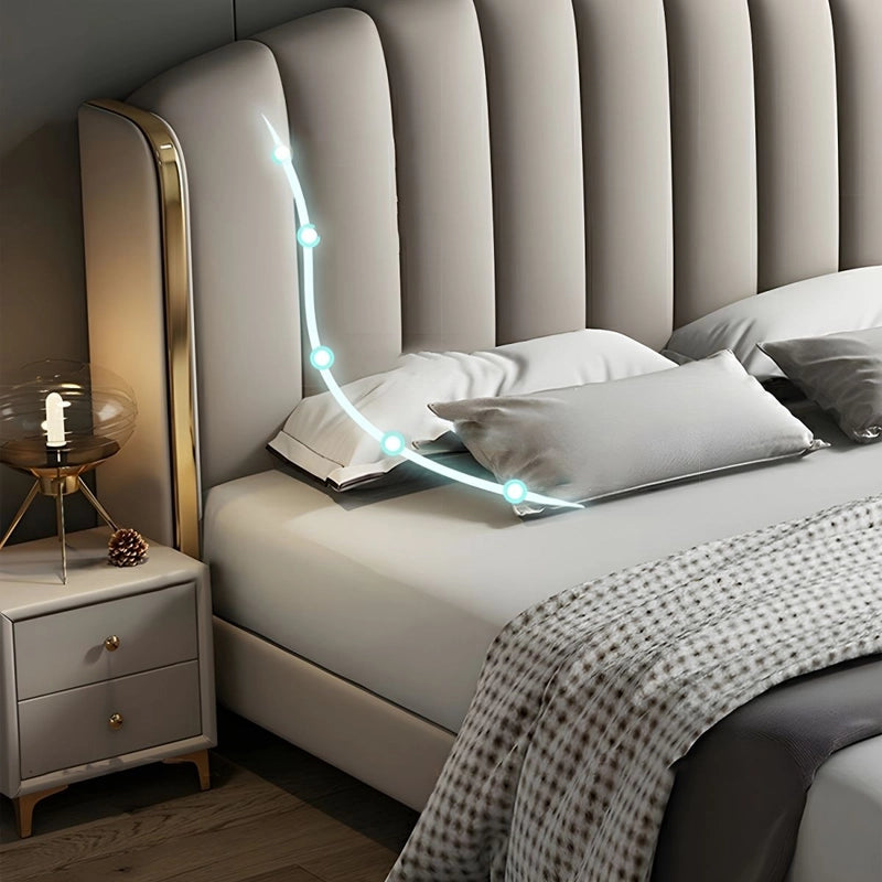 Contemporary cushioned bed frame modern bed design beige upholstered queen bed with gold legs