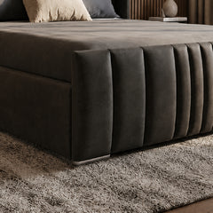 Enhance your bedroom interiors with the Zealia upholstered bed, a premium hydraulic bed crafted for modern homes and stylish apartments