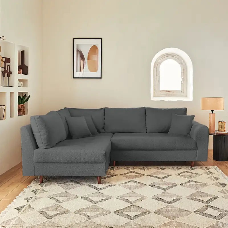 Sleeper sofa with a movable footstool, with a clean profile and custom finish options