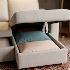 Pull out sofa bed with storage and USB charging, with a clean profile and custom finish options