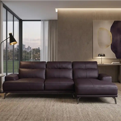 modern l shape sofa with high back cushions, slim metal legs and deep comfortable seating — alternate angle showing the fu...
