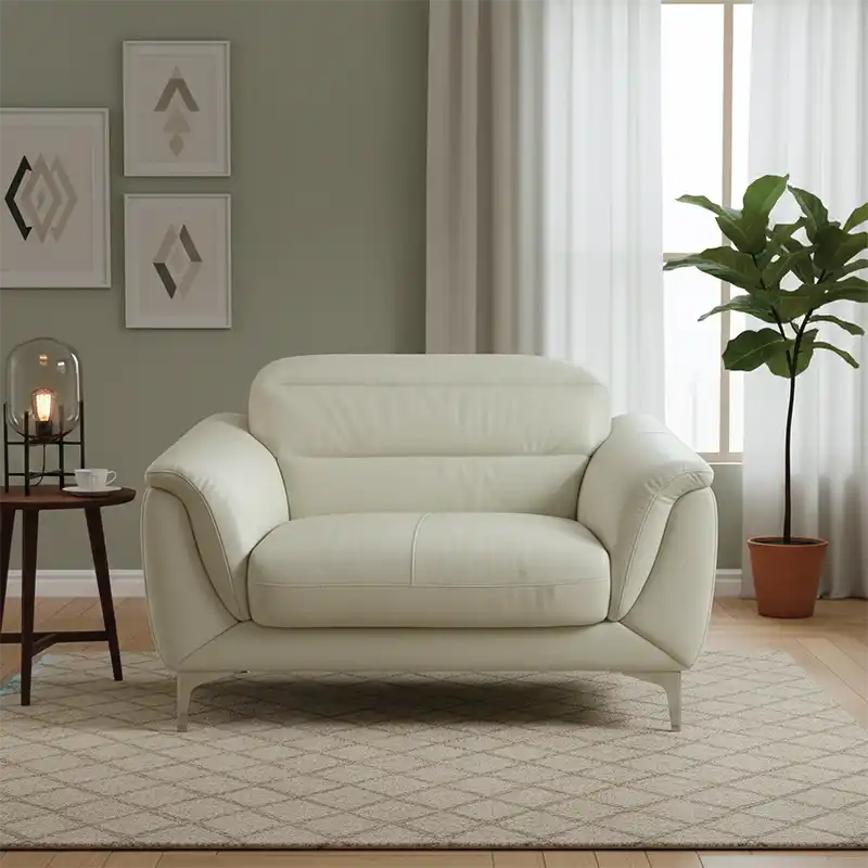 modern l shape sofa with high back cushions, soft rounded arms and slim raised legs — alternate angle showing the full dep...