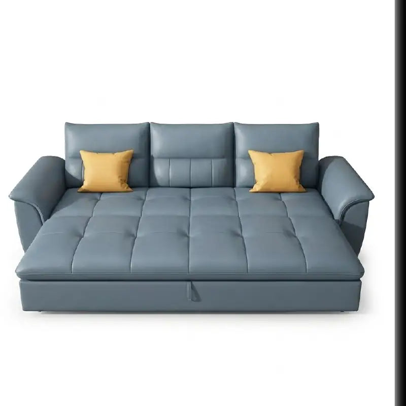 Convertible sofa bed with motorised recliner, with a clean profile and custom finish options
