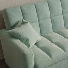 Convertible sofa bed with hidden side storage, designed for relaxed seating and guest use