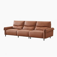rich tan l shape sofa with smooth easy clean finish, supportive cushions and flexible layout — full view with the complete...