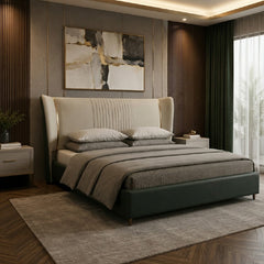 Contemporary modern style bed design bed online cream and green upholstered bed
