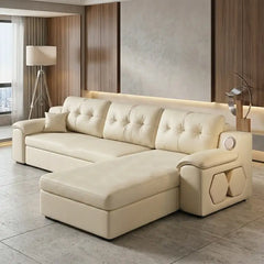 Convertible sofa bed with side shelves, for apartments, family rooms and guest spaces