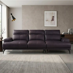 modern l shape sofa with high back cushions, slim metal legs and deep comfortable seating — full view with the complete sh...