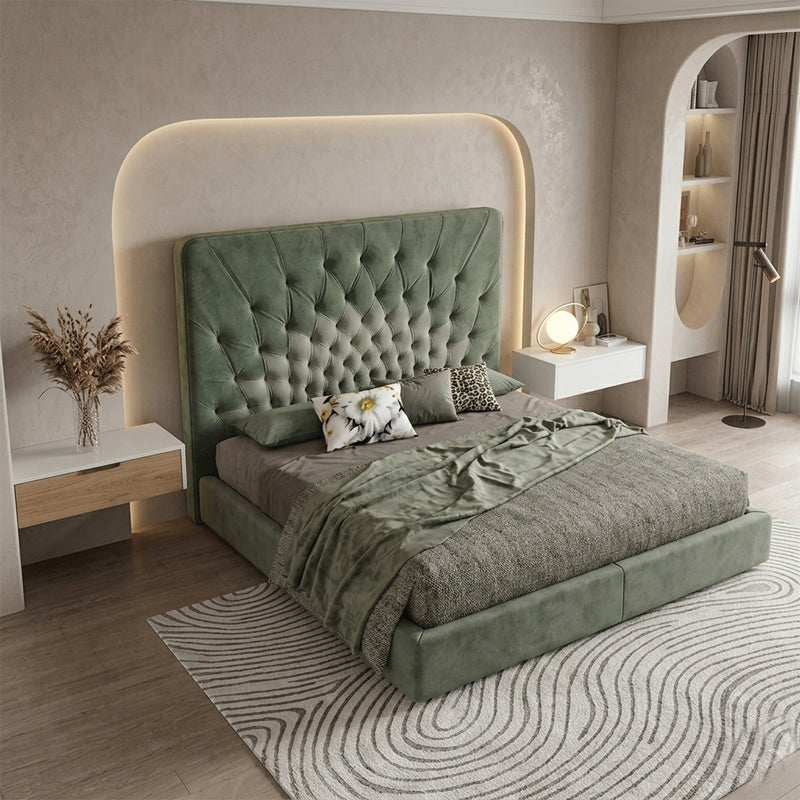 Floral tufted upholstered bed modern style bed design new bed design sage green