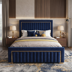 Luxury upholstered cot new bed design velvet fabric gold trim frame