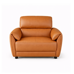 tan l shape sofa with deep cushions, supportive back panels and wide padded arms — full view with the complete shape clear...