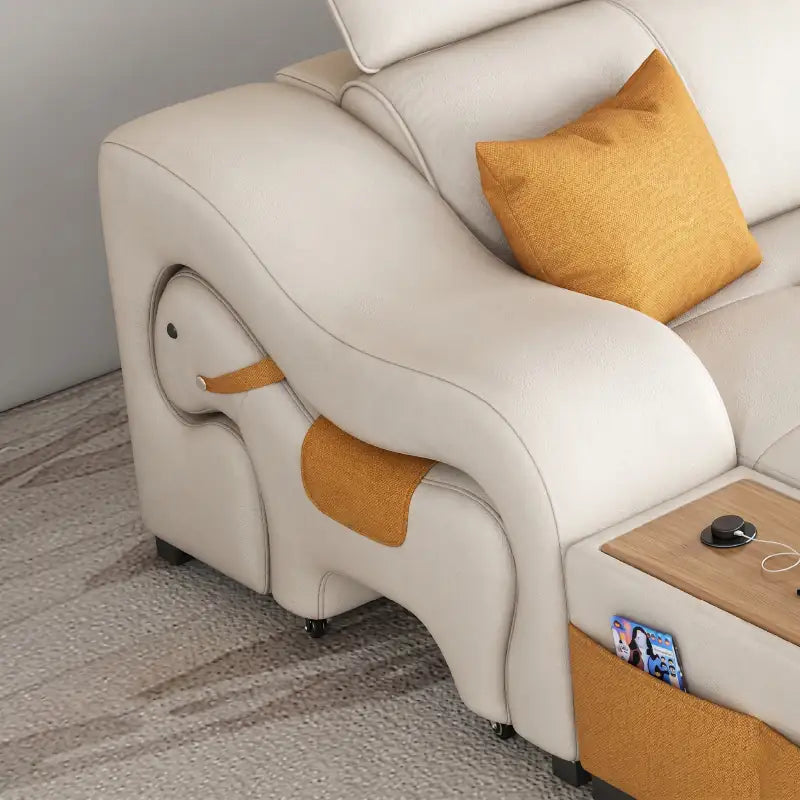 Sleeper sofa with side console and pull-out stool, with easy conversion from seating to sleeping