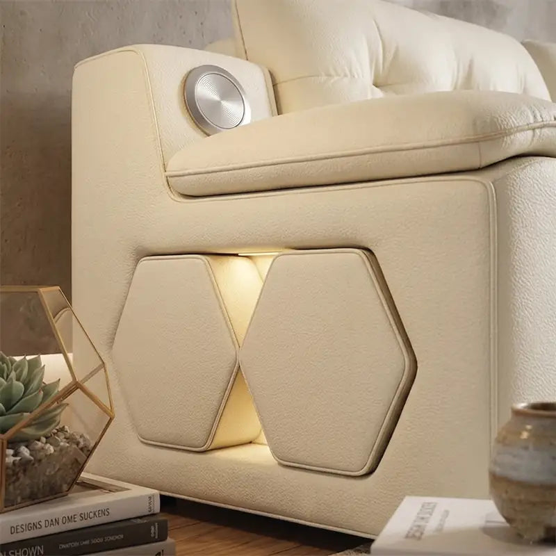 Convertible sofa bed with side shelves, with easy conversion from seating to sleeping