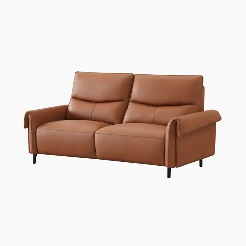 rich tan l shape sofa with smooth easy clean finish, supportive cushions and flexible layout — room setting showing the re...