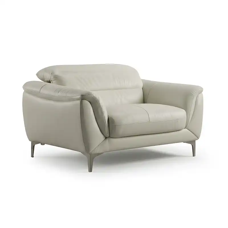 modern l shape sofa with high back cushions, soft rounded arms and slim raised legs — close view showing the colour and ma...