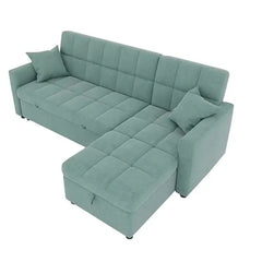 Convertible sofa bed with hidden side storage, for apartments, family rooms and guest spaces