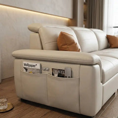 Convertible sofa bed with adjustable headrests, for apartments, family rooms and guest spaces