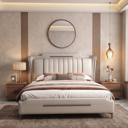Premium cushioned cot design master bedroom bed design slim gold legs