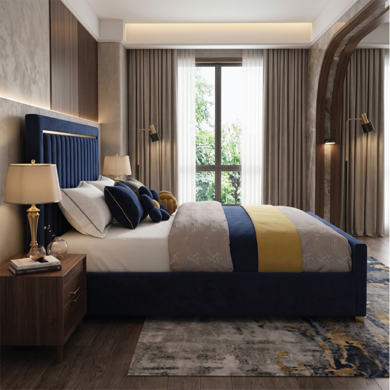 Modern master bedroom bed design bed online royal blue upholstered bed