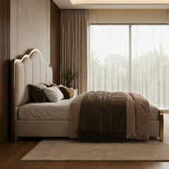 Luxury modern cot with upholstered headboard premium padded bed frame