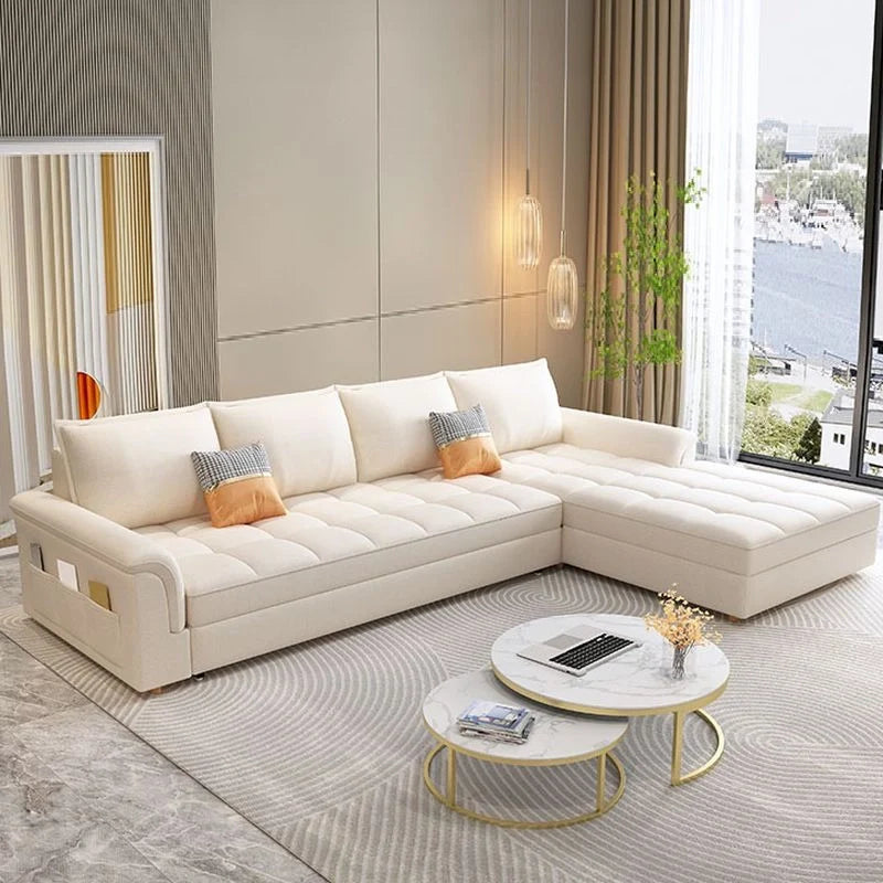 Couch sofa bed with hidden storage, with a pull-out sleeping area for overnight guests