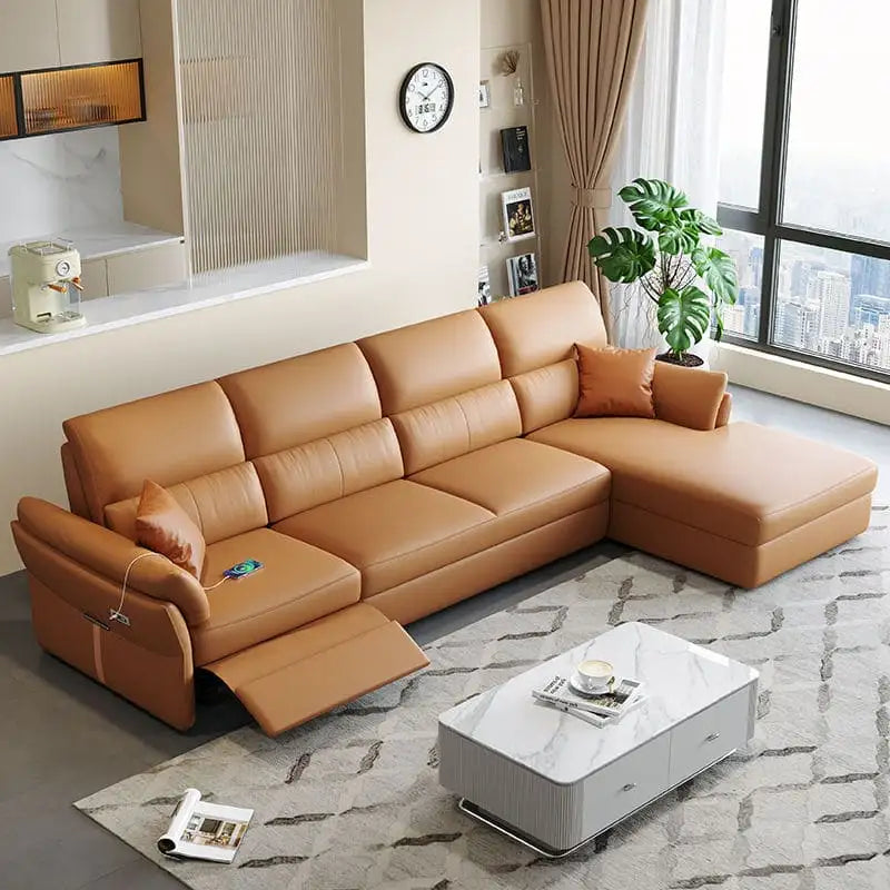 Convertible sofa bed with recliner and USB charging, with practical features for compact living spaces
